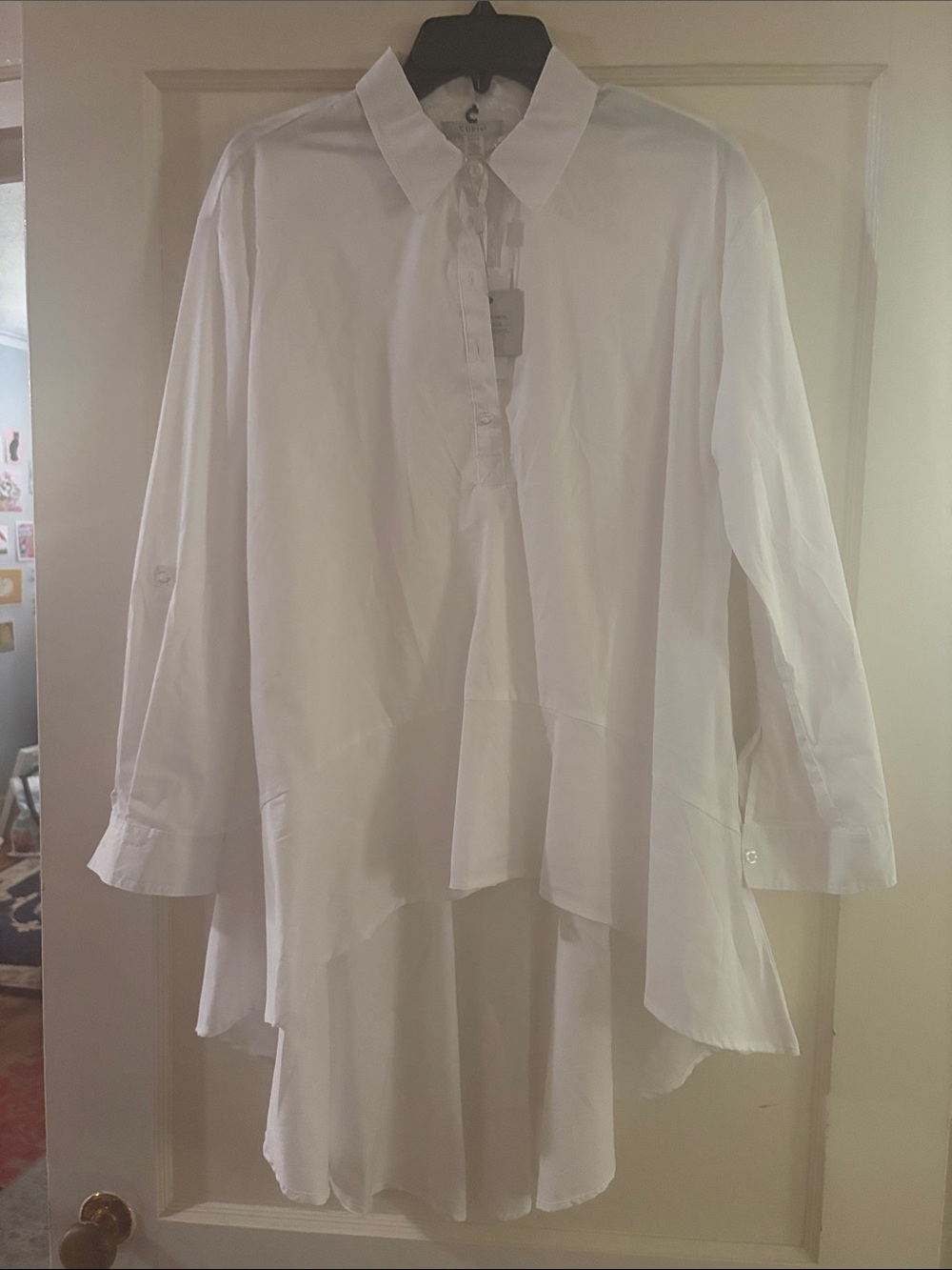 Cupio White Longline Button-Front Womens high-low Shirt